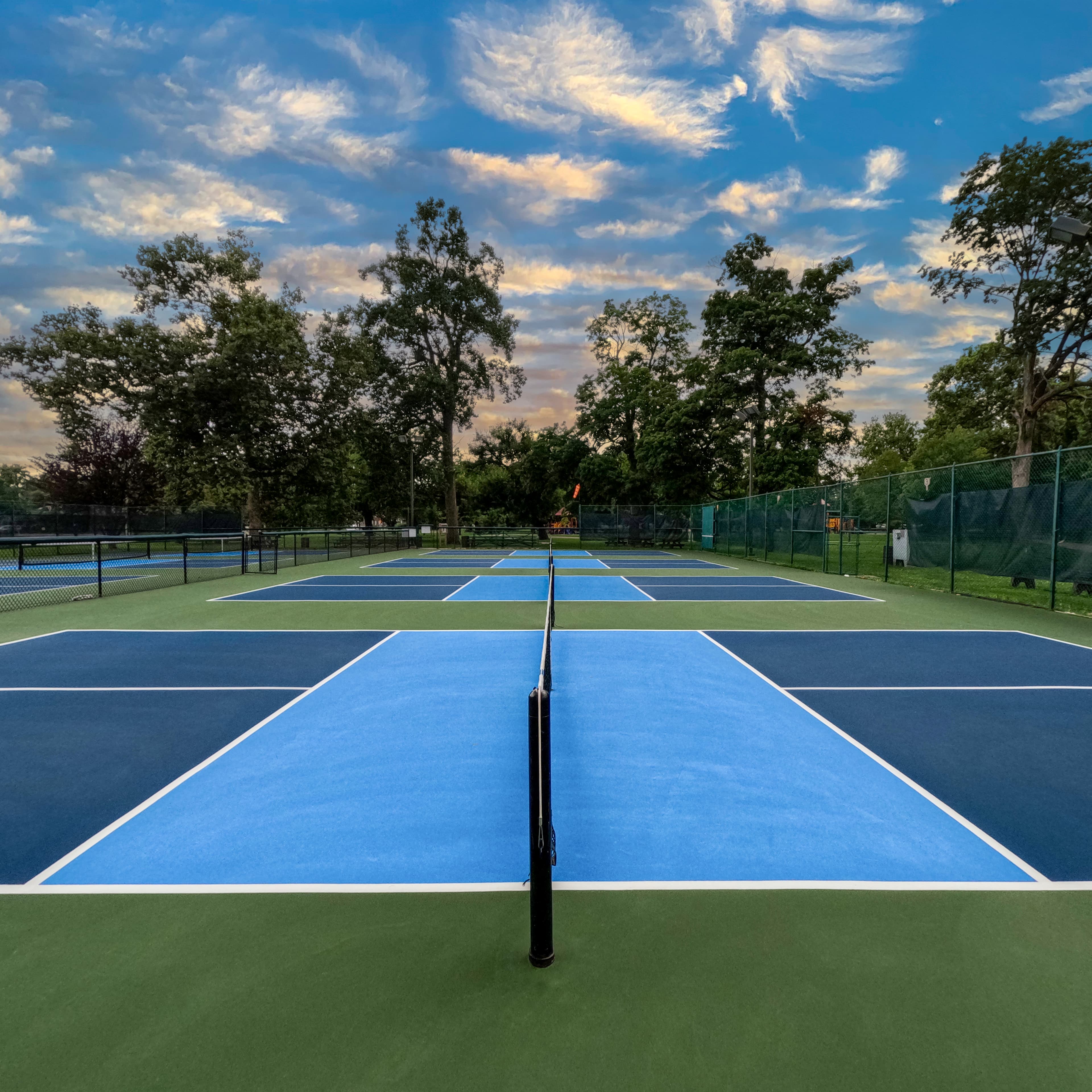 Pickleball court built on a former tennis court footprint